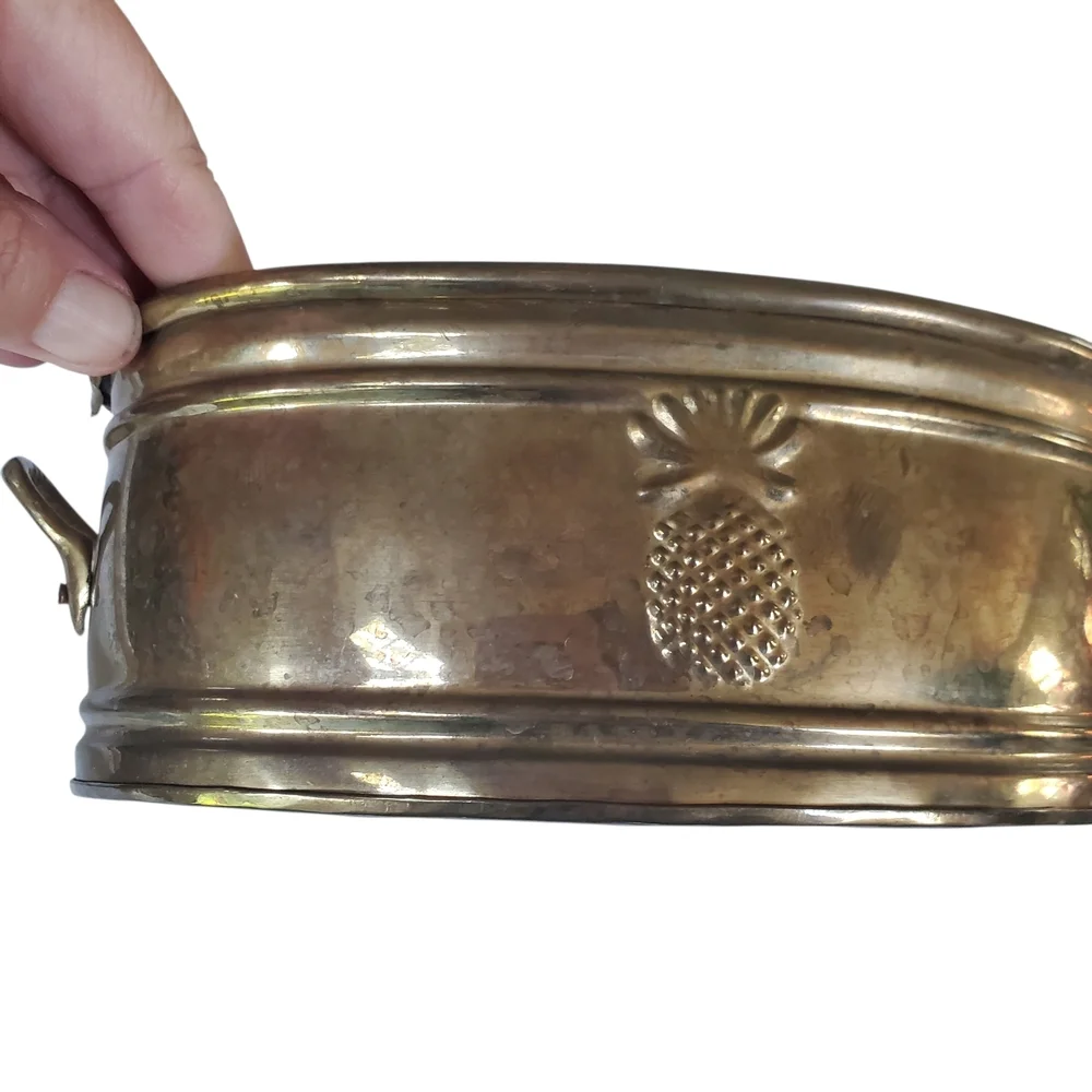 VINTAGE MCM Solid Brass Pineapple Oval Planter – Made in India